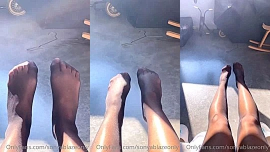 Sonya Blaze teasing her naked feet in her stockings