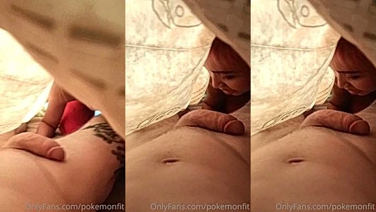 Pokemonfit sucking her boyfriends cock under the sheets