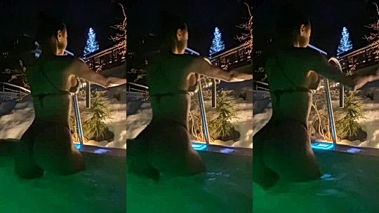 Mirasjuice teasing her bikini body in the outdoor hot tub
