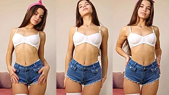 sexy Russian teen Lerabuns teasing her hot body in her short jeans