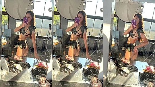 Sonya Blaze teasing her sexy lingerie in the mirror