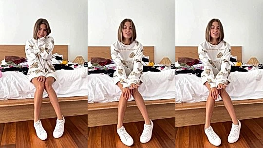 Lerabuns teasing her slim legs and socks