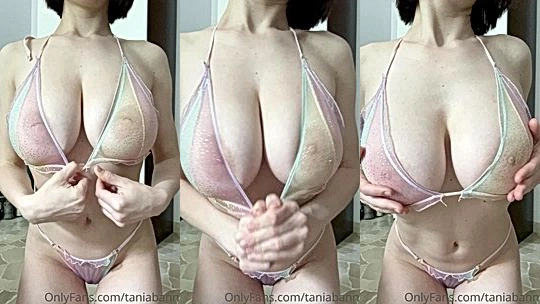 Tania Bann teasing her naked body in front of the mirror