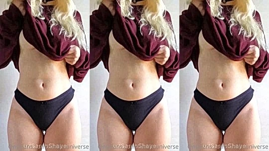 Sarahsuniverse teasing her big tits in her black panties