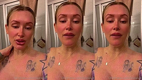 Laura Lux teasing her naked big tits in the bathroom post shower