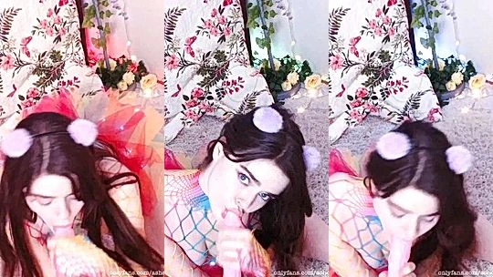 Ashe Maree sucking a big dildo pov in her skirt