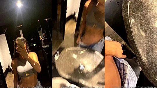 Mirasjuice showing off her fit body in the bathroom mirror