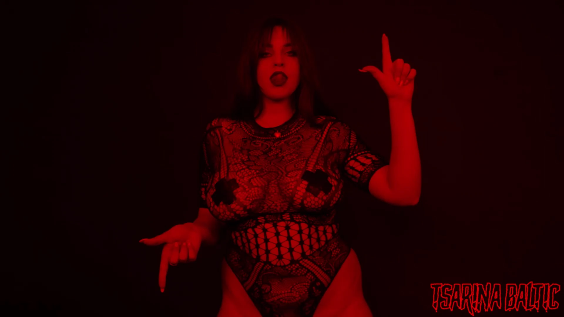 Tsarina Baltic teasing her big tits in her black niple pasties