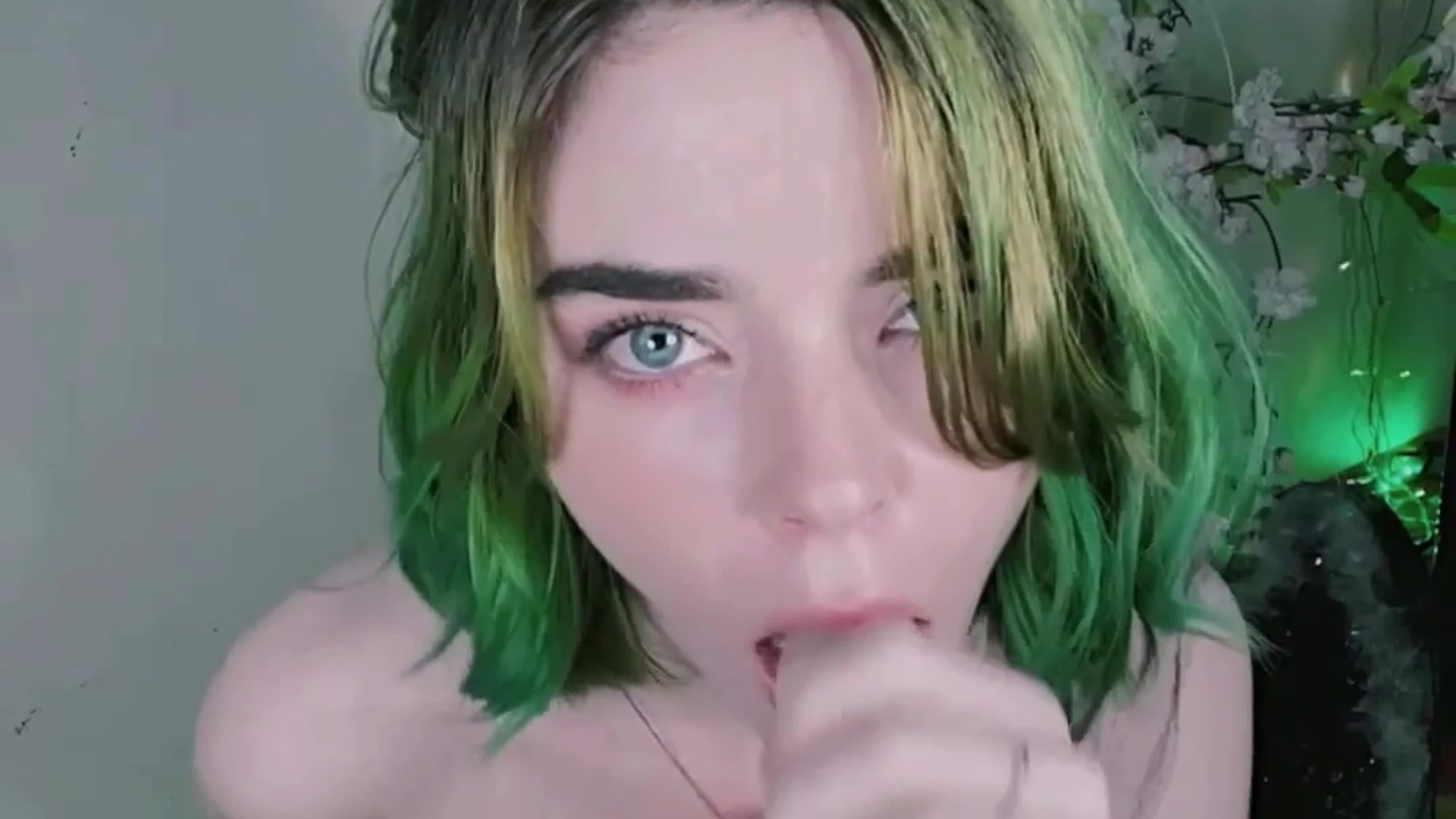 green haired babe Ashe Maree sucking on a dildo pov video leaked