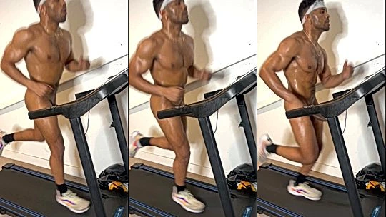 Troy Francisco fit bbc running naked on a thread mill