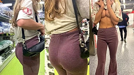 Leolulu teasing her naked ass while shopping in the market