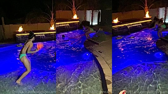 AliceOnCam lesbian sluts teasing in the outdoor pool