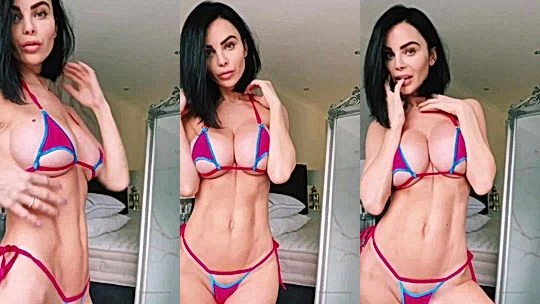 Sexy babe Emma Glover teasing in her red bikini