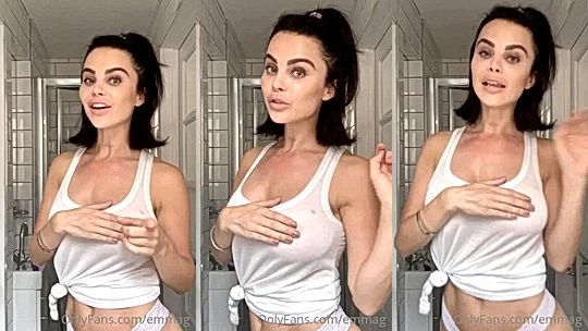 onlyfans British babe Emma Glover teasing her naked nipple in her white see-through top video leaked