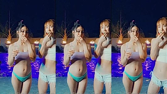 AliceOnCam two lesbians midnight kissing in the pool