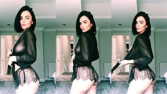 Emma Glover teasing her naked body in her black see-through lingerie