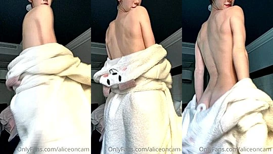 AliceOnCam flashing her naked body in her robe