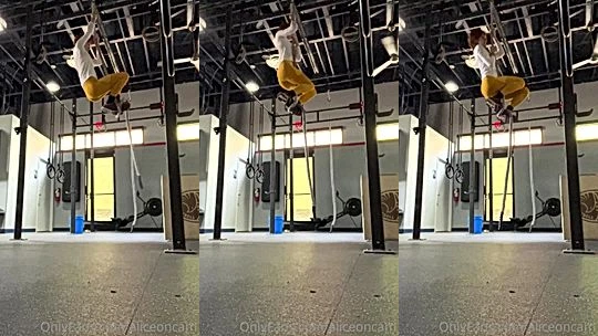 AliceOnCam working out on a rope in the gym