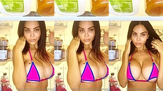 Emma Glover showing off her fit body in the kitchen