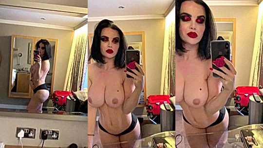 Emma Glover teasing her naked perky tits in the bathroom mirror