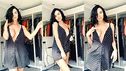 Emma Glover flashing her naked body in her black robe