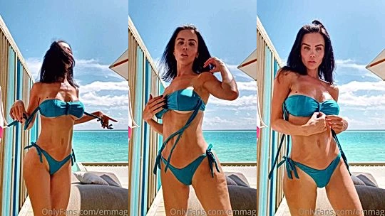 Emma Glover teasing her sexy body in her blue bikini