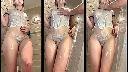 AliceOnCam wet t-shirt play in the shower