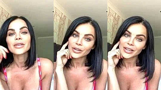 Emma Glover teasing her deep cleavage during webcam call