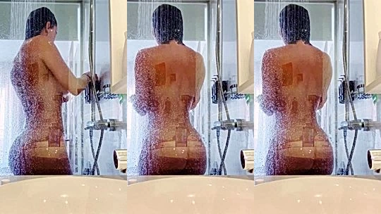 Emma Glover teasing her wet naked body in the shower
