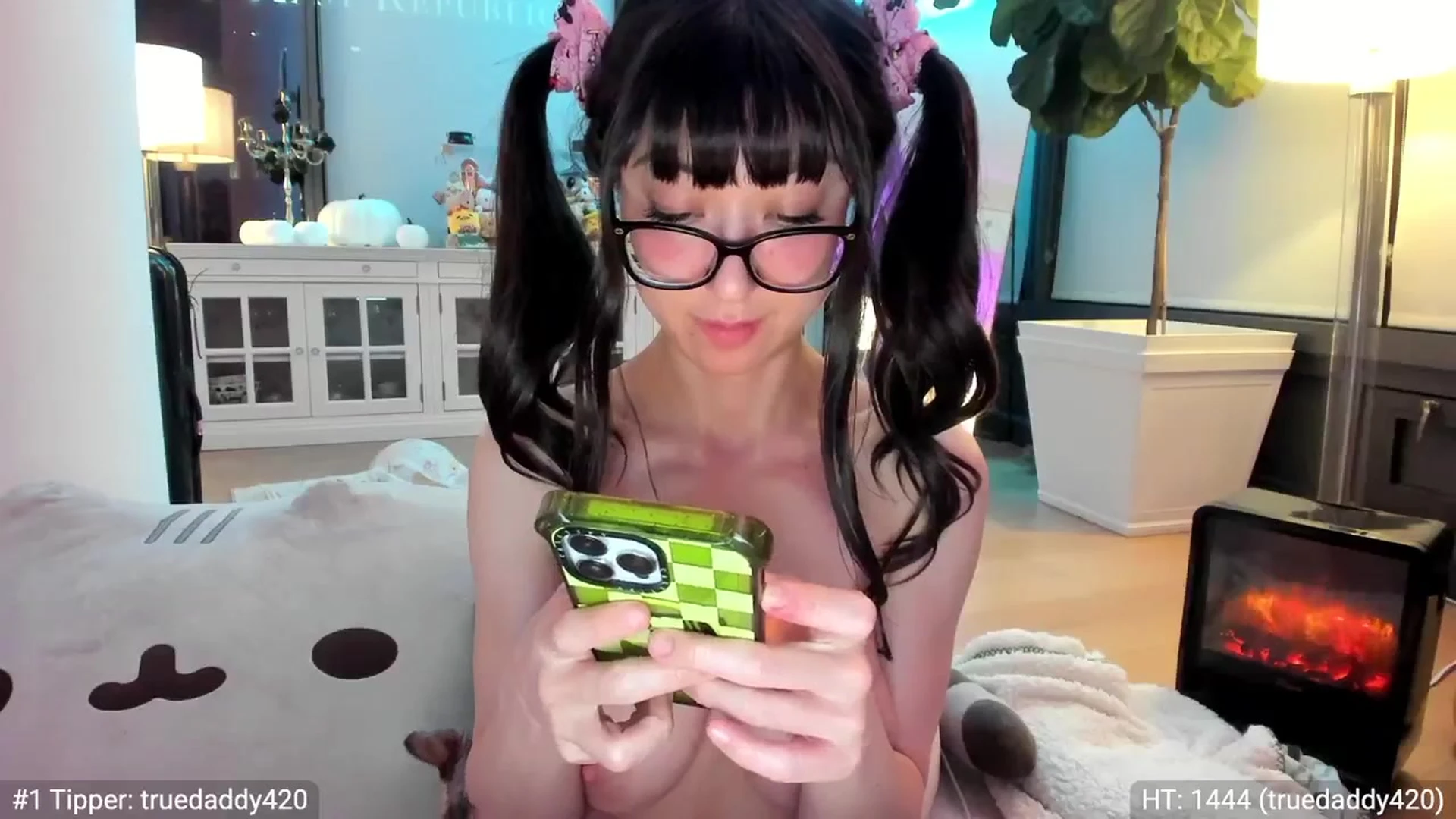 pigtail sexy girl Delightfulhug teasing her naked big tits on webcam