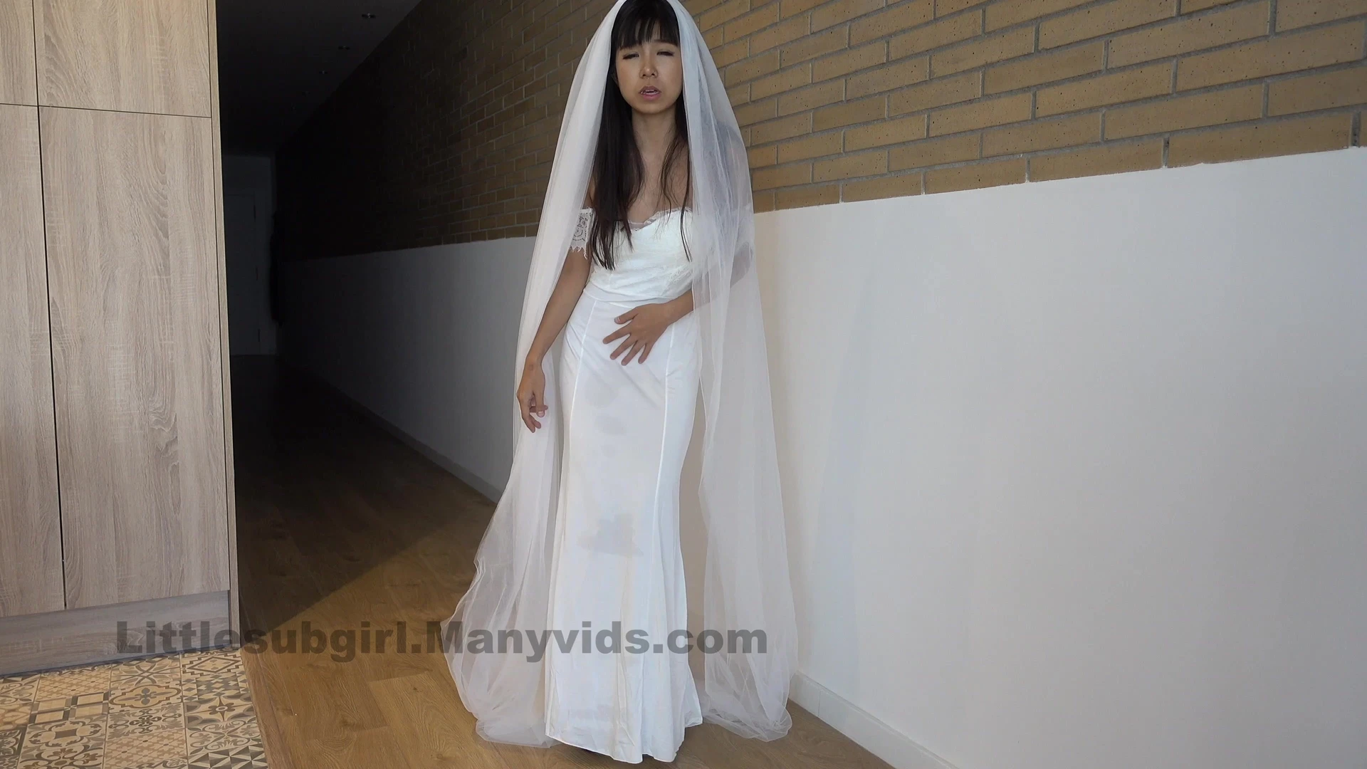 Littlesubgirl teasing her naked pussy in her wedding dress