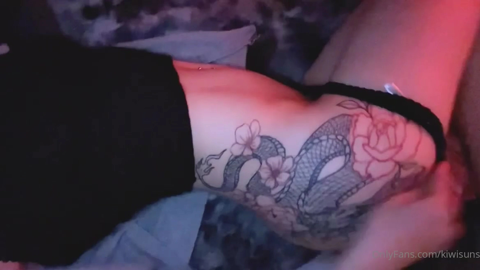 Kiwi Sunset showing off her new butt tattoo