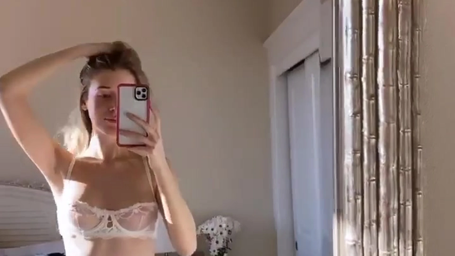 Goddess_amber20 showing offher small tits and armpits in the mirror