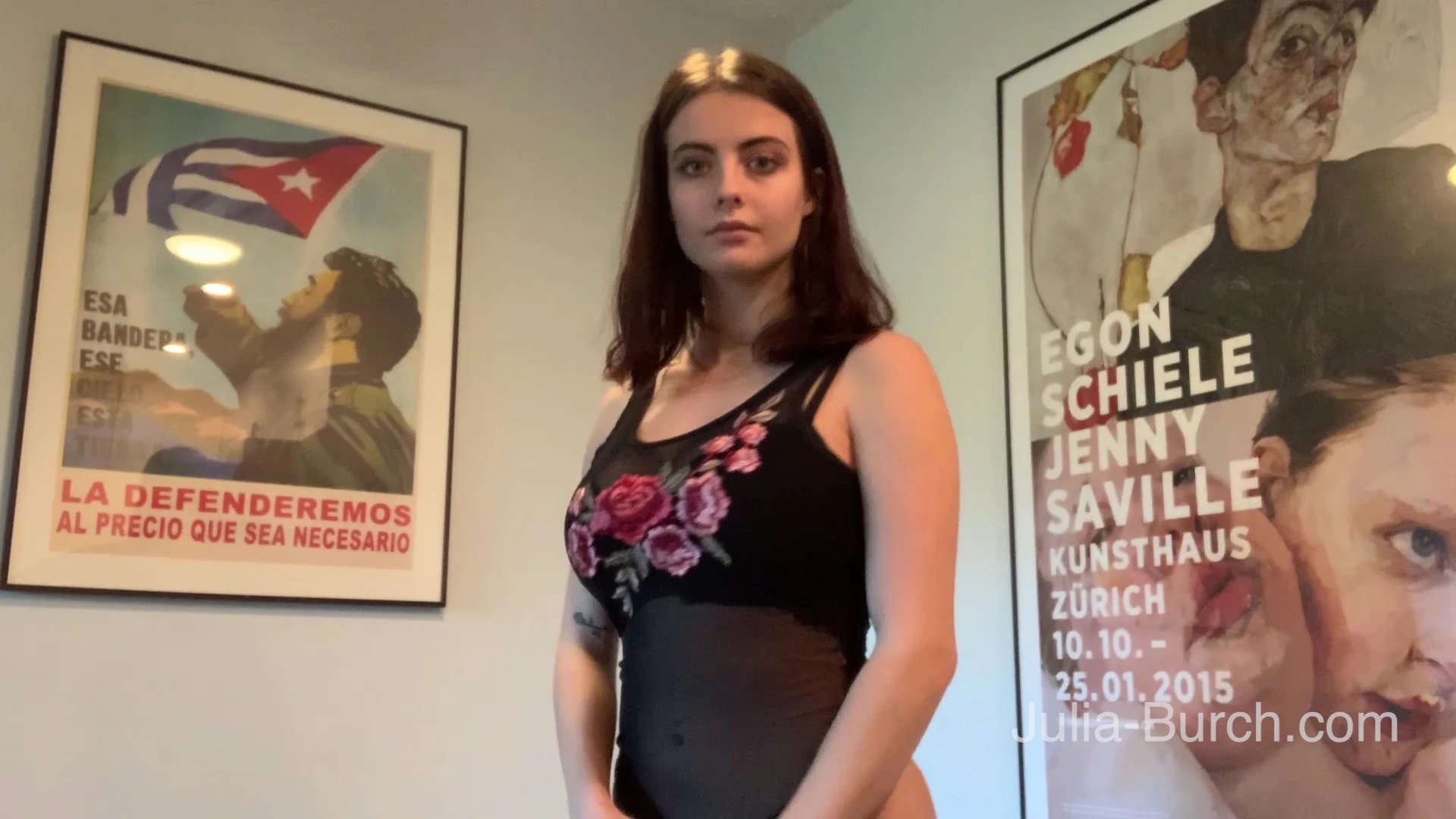 sexy chick Burch twins teasing her big tits in black lingerie