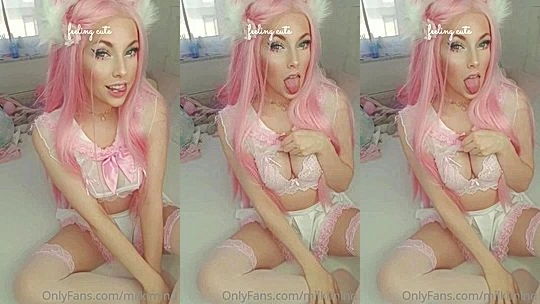 cute cosplay girl Milkimind teasing in her white lingerie