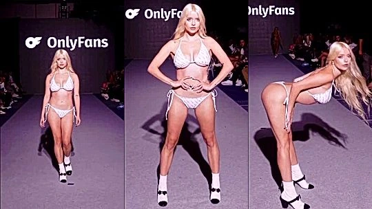 Burch twins showing off her sexy bikini body on the catwalk