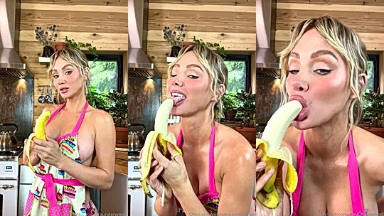 Sara Underwood teasing her naked perky tits while eating banana