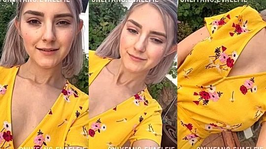 Eva Elfie tasing her big tits in her yellow dress