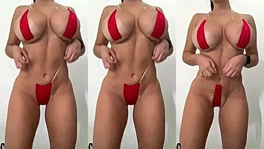 Genesis Mia Lopez teasing her naked big tits in red bikini