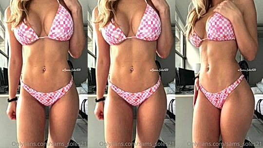 Sams soles21 teasing her sexy pink bikini