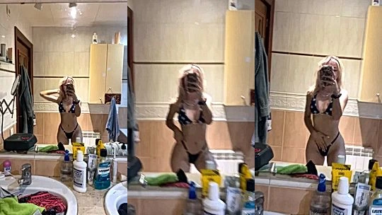 nattyprincessx teasing her bikini body in the bathroom mirror