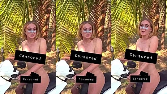Grace Charis teasing her naked body while riding a motorcycle