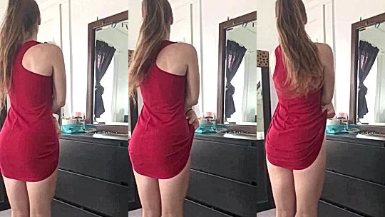 Glitterati taking off her red dress and teasing her naked body