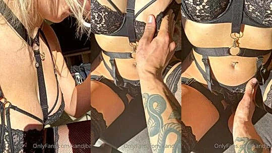 kandjbaby fucking in her strappy lingerie on the balcony