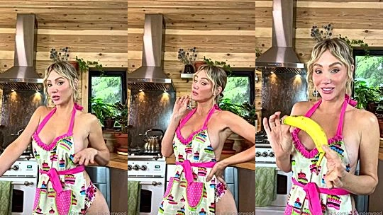Sara Underwood teasing and sucking on banana in kitchen
