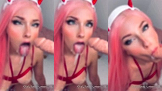 cosplay girl Milkimind sucking on a sloppy dildo