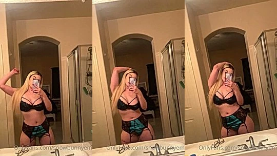 Pawgemily teasing her sexy lingerie in the bathroom mirror