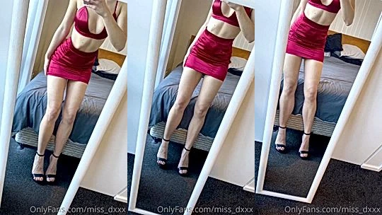 Miss_Dxxxteasing her sexy red lingerie in the mirror