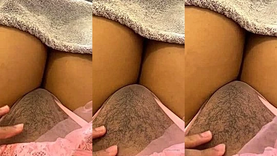 Babyx teasing her hairy pussy in see-through panties