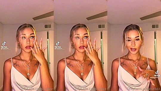 Babybellllzzzz teasing her perky tits in white dress